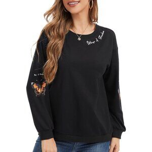 Women's Butterfly Graphic Long Sleeve Top Casual Fall Soft Comfort Fit